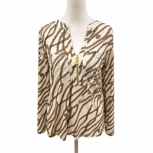 Michael Kors Cream and Brown Chain Print Blouse